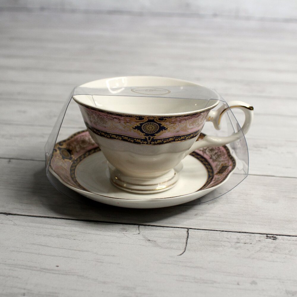 Grace Teaware Porcelain Tea Cup Saucer Set Pink Blue